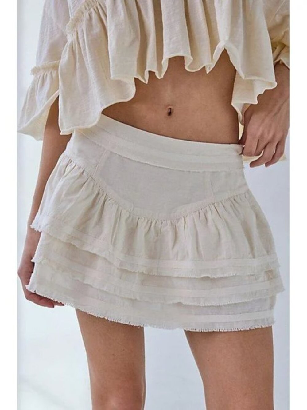 Urban Outfitters Kimchi Blue Jo Cotton Ruffle Mini Skirt Cream XL